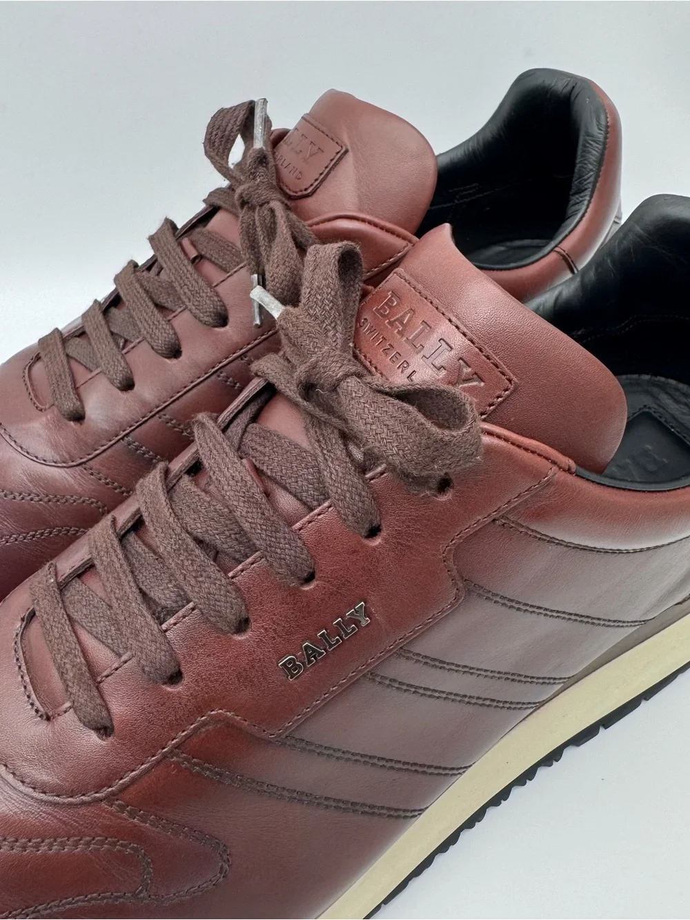 Bally Assio Brown Calfskin Leather Sneakers Men 12 Retro Running Luxury Shoes